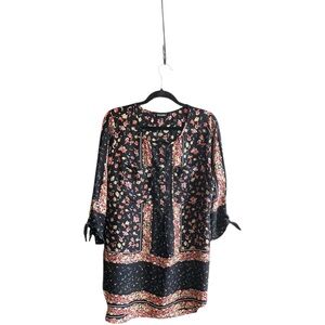 Roz & Ali boho style dress black floral design Sz L